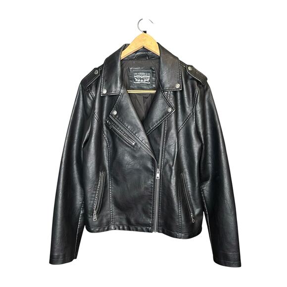 Levi Black Faux Leather Moto Jacket XL - Picture 1 of 8